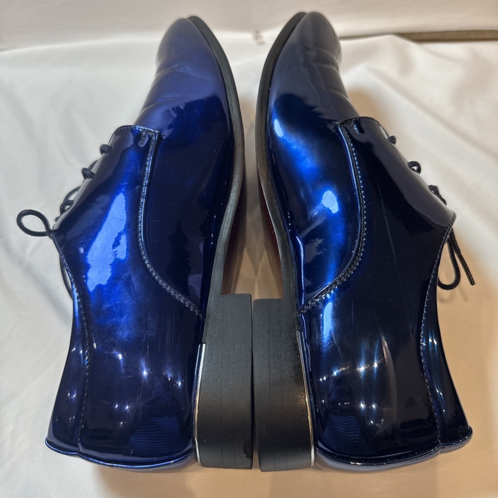 Men's Metallic Cobalt Blue Patent Leather Derby Dress Shoes EU46US12 Lace Up - Picture 12 of 16